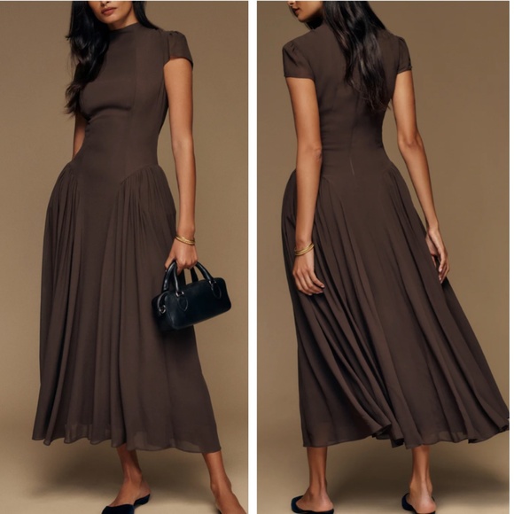 Reformaiton Maven Midi Dress - Mole Cafe Chocolate - Picture 1 of 12